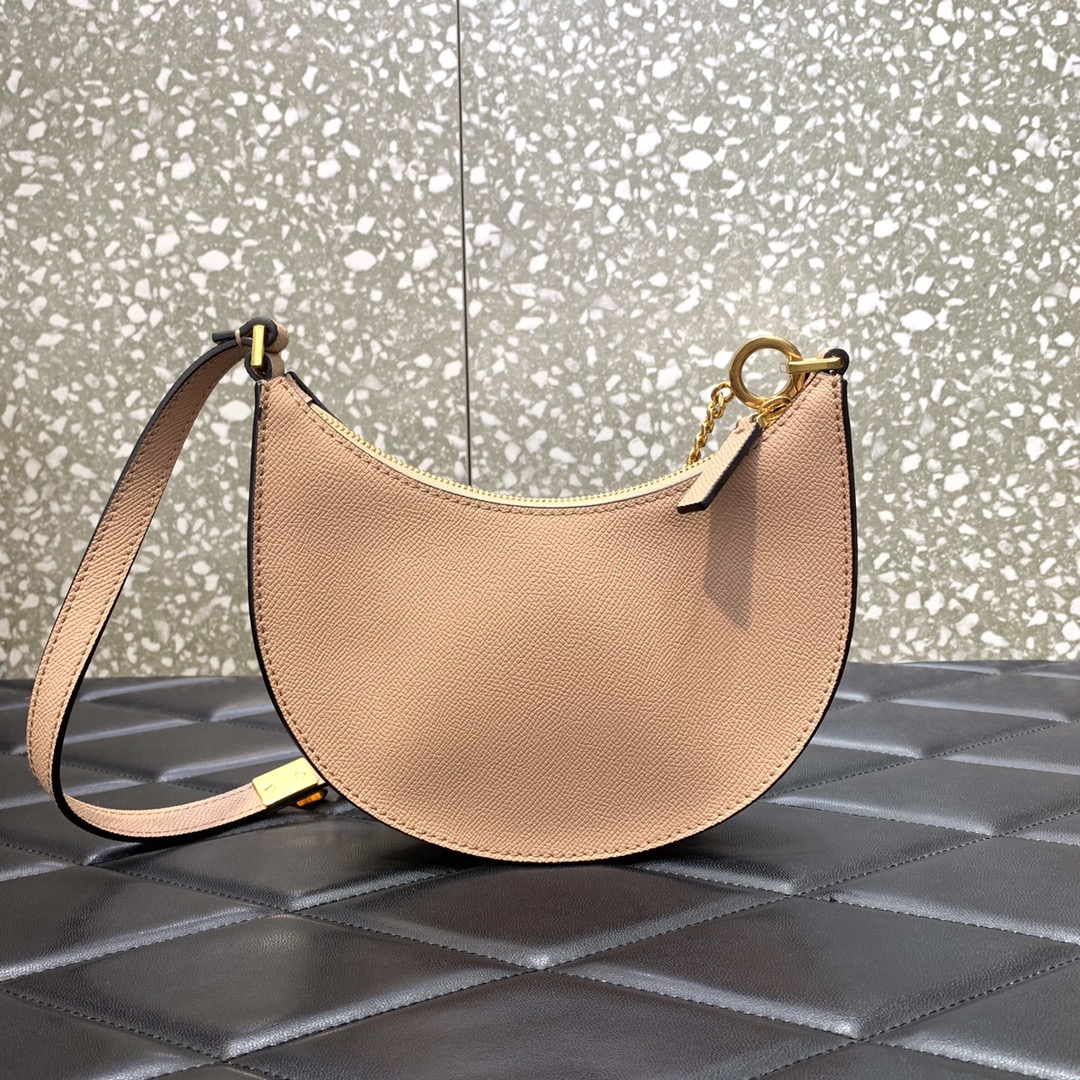 Valentino Garavani VLogo Signature Hobo Bag in Nude Grainy Calfskin Leather 